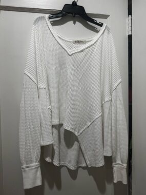 Free People White Waffle-Knit Asymmetrical top/pullover flowy look